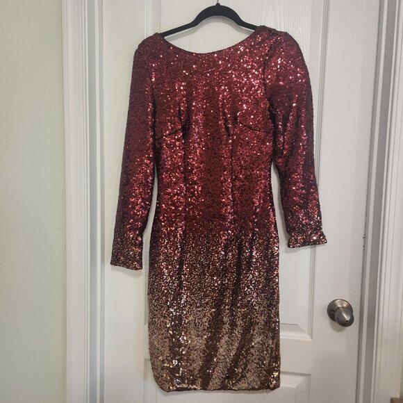 Red to Gold Sequin Ombre Bodycon Long Sleeve Dress Size Medium - Picture 8 of 8